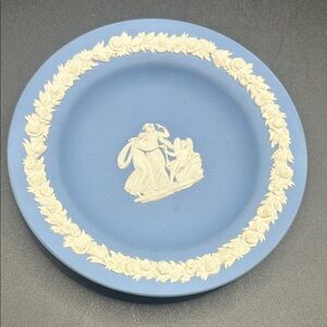 Wedgwood England Blue Jasperware Women With Angel Trinket Dish